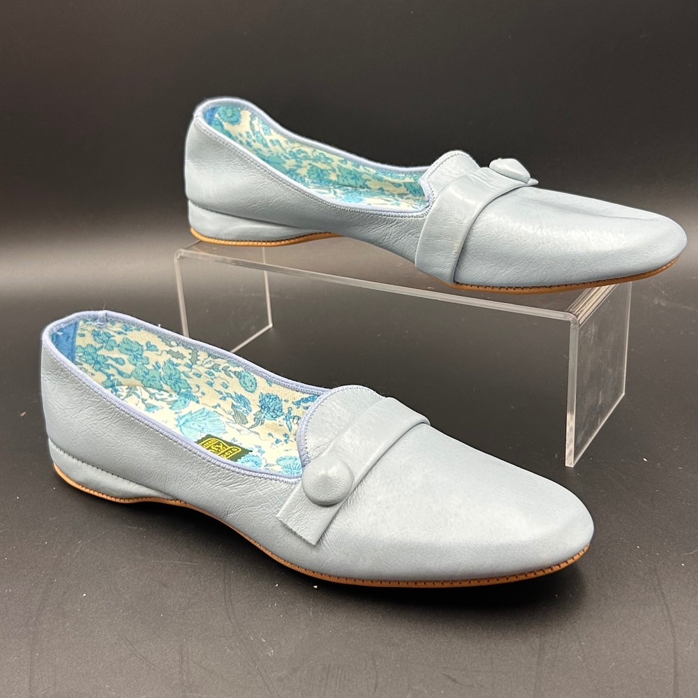Daniel Green Comfy Slippers Light Blue Leather Vintage Grandmacore Coquette 7.5